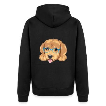 Funny golden retriever puppy in blue eyeglasses - Unisex Premium Organic Zip Hoodie - black - Back - Nico (187cm)