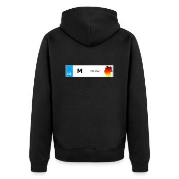 München Autokennzeichen Fahrzeugnummer Auto - Unisex Premium Bio Zip Hoodie - Schwarz - Hinten - Nico (187cm)