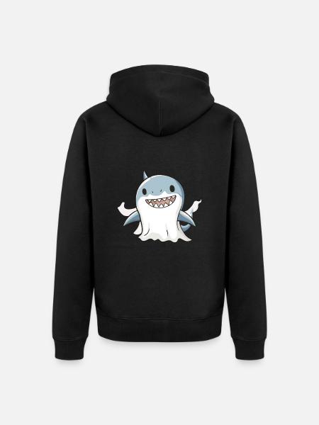 Shark Halloween Comic Ghost - Unisex Premium Organic Zip Hoodie - black