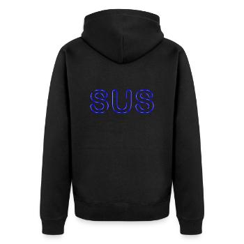 Sus - Jugendwort - Unisex Premium Bio Zip Hoodie - Schwarz - Hinten - Nico (187cm)
