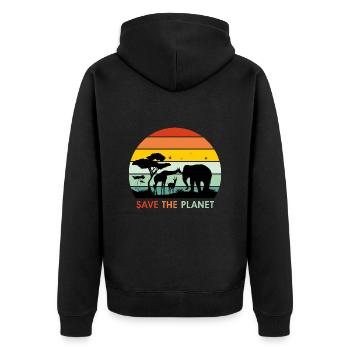 Rette den Planeten. Design für Druck auf Weiß - Unisex Premium Bio Zip Hoodie - Schwarz - Hinten - Nico (187cm)