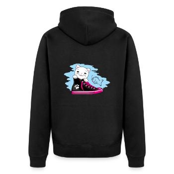 Funny white kitten peeking out of a sneaker - Unisex Premium Organic Zip Hoodie - black - Back - Nico (187cm)