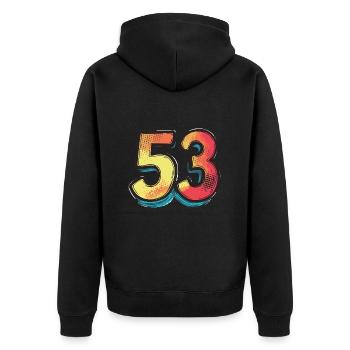 53 Number Colorful - Unisex Premium Organic Zip Hoodie - black - Back - Nico (187cm)