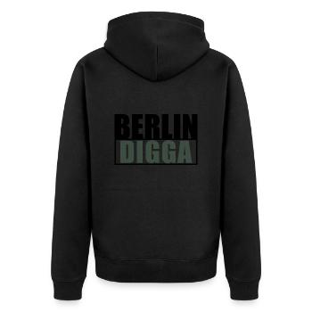 Berlin Digga Freshes Design deiner Lieblingsstadt - Unisex Premium Bio Zip Hoodie - Schwarz - Hinten - Nico (187cm)