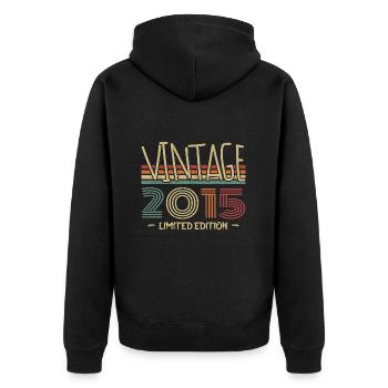 Vintage 2015 Retro 2015 Anniversary Gift - Unisex Premium Organic Zip Hoodie - black - Back - Nico (187cm)