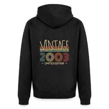 Jahrgang 2003 Retro 2003 Jubiläumsgeschenk - Unisex Premium Bio Zip Hoodie - Schwarz - Hinten - Nico (187cm)