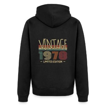 Vintage 1978 Retro 1978 Anniversary Gift - Unisex Premium Organic Zip Hoodie - black - Back - Nico (187cm)
