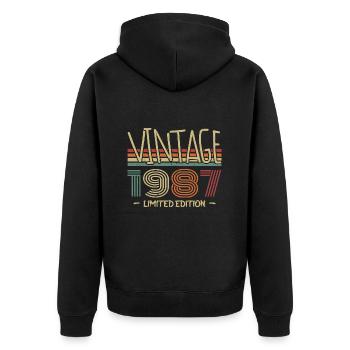 Vintage 1987 Retro 1987 Anniversary Gift - Unisex Premium Organic Zip Hoodie - black - Back - Nico (187cm)