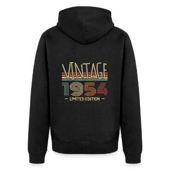 Jahrgang 1954 Retro 1954 Jubiläumsgeschenk - Unisex Premium Bio Zip Hoodie - Schwarz - Hinten - Nico (187cm)