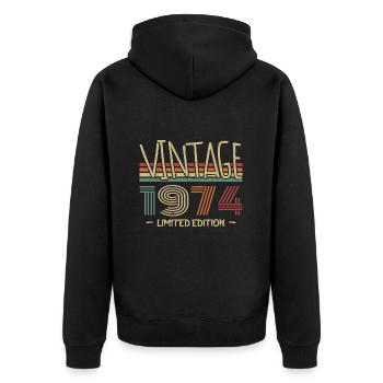 Jahrgang 1974 Retro 1974 Geburtstagsgeschenk - Unisex Premium Bio Zip Hoodie - Schwarz - Hinten - Nico (187cm)