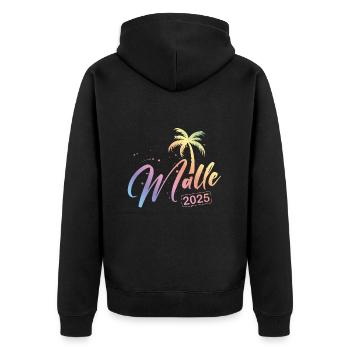 Malle 2025 Bunt Palme Mallorca - Unisex Premium Bio Zip Hoodie - Schwarz - Hinten - Nico (187cm)