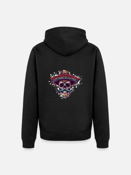 Mexican Skeleton Sombrero - Unisex Premium Organic Zip Hoodie - black