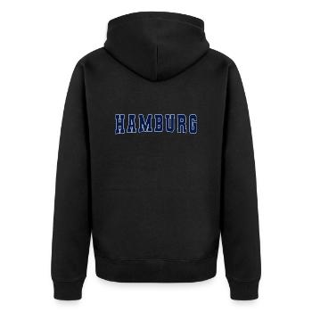 Hamburg - Unisex Premium Bio Zip Hoodie - Schwarz - Hinten - Nico (187cm)