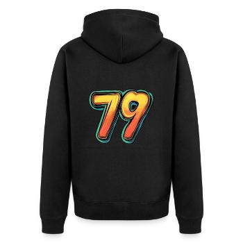 79 Zahl Bunt - Unisex Premium Bio Zip Hoodie - Schwarz - Hinten - Nico (187cm)