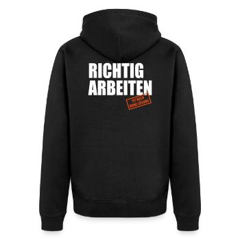 arbeiten ist auch keine Lösung - Unisex Premium Bio Zip Hoodie - Schwarz - Hinten - Nico (187cm)