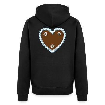 Lebkuchenherz Edelweiss + Dein Text / Gingerbread - Unisex Premium Bio Zip Hoodie - Schwarz - Hinten - Nico (187cm)