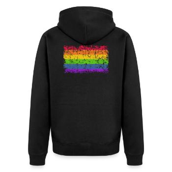 Rainbow Flag Vintage Regenbogenfahne CDS Peaceflag - Unisex Premium Bio Zip Hoodie - Schwarz - Hinten - Nico (187cm)
