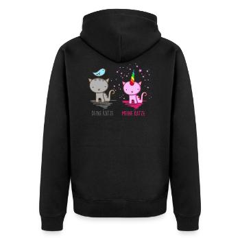 Deine Katze vs. Meine Katze - Unisex Premium Bio Zip Hoodie - Schwarz - Hinten - Nico (187cm)