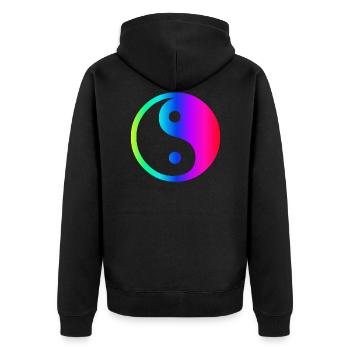 Regenbogen Ying Yang - Unisex Premium Bio Zip Hoodie - Schwarz - Hinten - Nico (187cm)