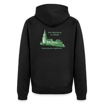 Osterburg Weida Vogtland grün - Unisex Premium Bio Zip Hoodie - Schwarz - Hinten - Nico (187cm)
