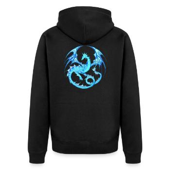 Drachenmandala_Eisdrache - Unisex Premium Bio Zip Hoodie - Schwarz - Hinten - Nico (187cm)