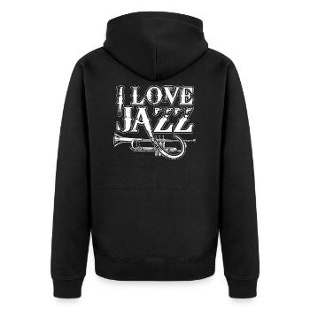 Jazz ist die Musik des rhythmischen Mannes - Unisex Premium Bio Zip Hoodie - Schwarz - Hinten - Nico (187cm)