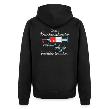 Krankenschwester weil Ärzte Vorbilder brauchen ! - Unisex Premium Bio Zip Hoodie - Schwarz - Hinten - Nico (187cm)