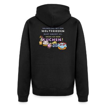 Kuchen backen bis zum Weltfrieden - Unisex Premium Bio Zip Hoodie - Schwarz - Hinten - Nico (187cm)