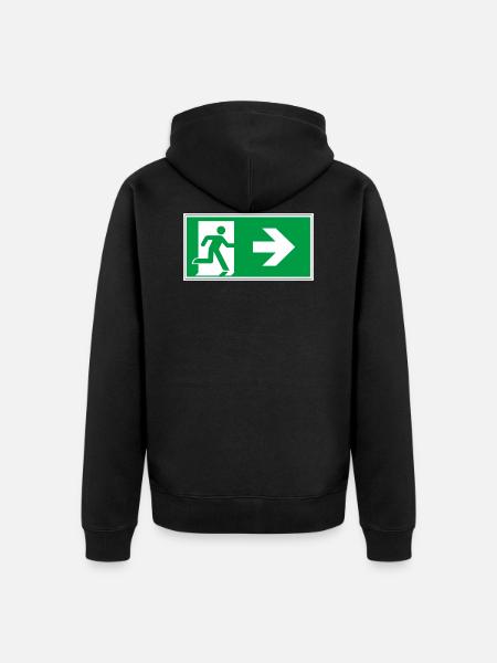escape route sticker sign emergency exit right go - Unisex Premium Organic Zip Hoodie - black