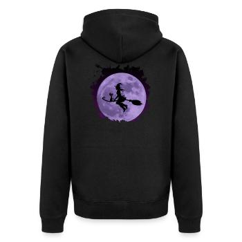 Sorcière avec chat doux « Catrina » sur balai avec la lune - Veste à capuche bio Premium Unisexe - noir - Dos - Nico (187cm)