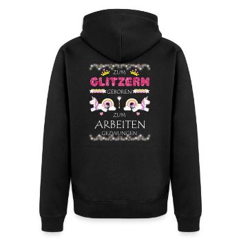 Einhorn zum Arbeiten gezwungen - Unisex Premium Bio Zip Hoodie - Schwarz - Hinten - Nico (187cm)