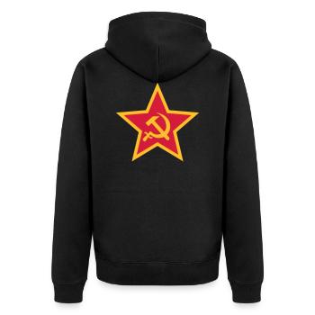 92 Hammer Sichel im Stern Russland Russia - Unisex Premium Bio Zip Hoodie - Schwarz - Hinten - Nico (187cm)
