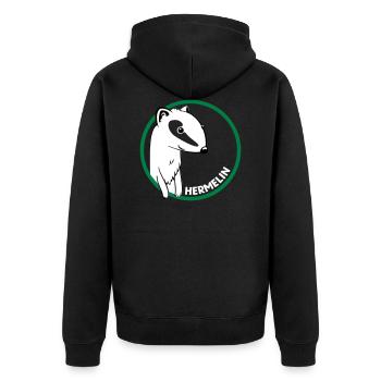 Hermelin - Unisex Premium Bio Zip Hoodie - Schwarz - Hinten - Nico (187cm)