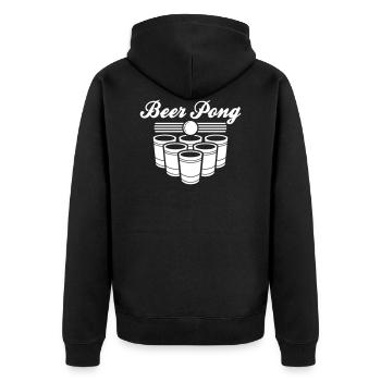 BEER PONG 6 CUP & DEIN TEXT - Unisex Premium Bio Zip Hoodie - Schwarz - Hinten - Nico (187cm)