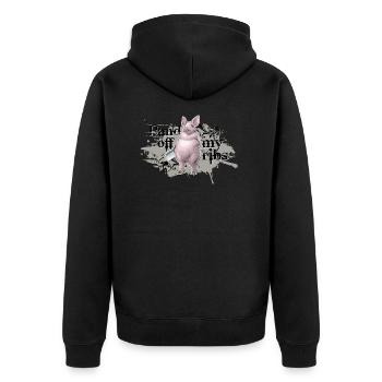 shirt motif pig butcher hands off my ribs gray - Unisex Premium Organic Zip Hoodie - black - Back - Nico (187cm)