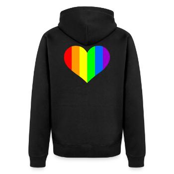 Regenbogen Herz - Unisex Premium Bio Zip Hoodie - Schwarz - Hinten - Nico (187cm)