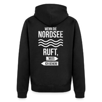 Wenn die Nordsee ruft, ... muss ich gehen! Norden - Unisex Premium Bio Zip Hoodie - Schwarz - Hinten - Nico (187cm)
