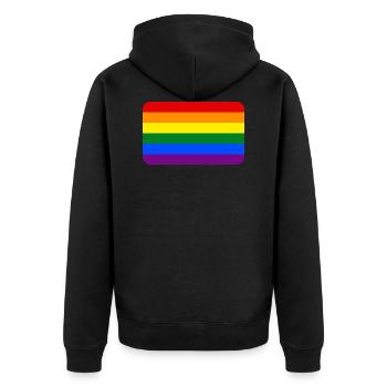 RAINBOW FLAG round corner 400 dpi - Unisex Premium Bio Zip Hoodie - Schwarz - Hinten - Nico (187cm)