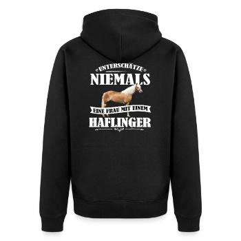 Haflinger Unterschätze nie Pferd Frauen Geschenk - Unisex Premium Bio Zip Hoodie - Schwarz - Hinten - Nico (187cm)