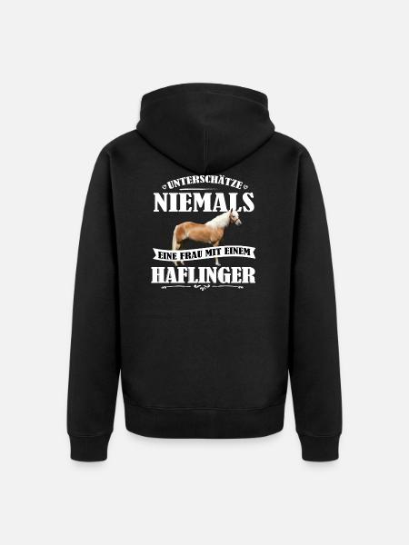 Haflinger Unterschätze nie Pferd Frauen Geschenk - Unisex Premium Bio Zip Hoodie - Schwarz
