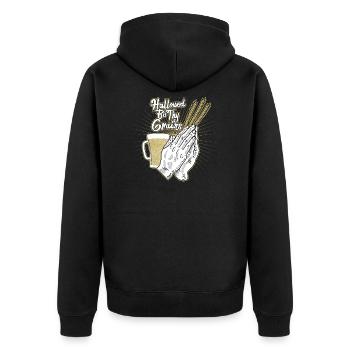 Hallowed Be Thy Grains Alcohol Pun Gift - Unisex Premium Organic Zip Hoodie - black - Back - Nico (187cm)
