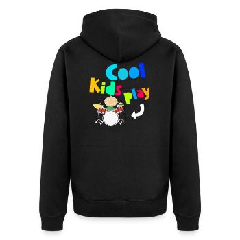 Cool Kids Play Drums Drumsticks Drummer - Unisex Premium Bio Zip Hoodie - Schwarz - Hinten - Nico (187cm)