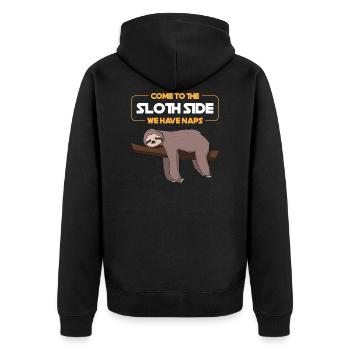 Komm zum Faultier Side Gift - Unisex Premium Bio Zip Hoodie - Schwarz - Hinten - Nico (187cm)