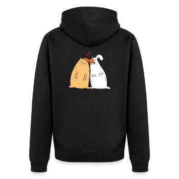 Verliebt! Hund und Katze sind verliebt. - Unisex Premium Bio Zip Hoodie - Schwarz - Hinten - Nico (187cm)