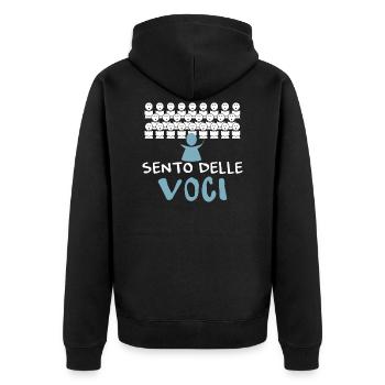 Direttore di coro - Sento delle voci! - Unisex Premium Bio Zip Hoodie - Schwarz - Hinten - Nico (187cm)