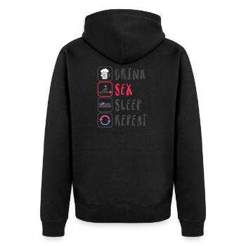Sex Geschenk Party Spruch lustig Icon Schlaf Bier - Unisex Premium Bio Zip Hoodie - Schwarz - Hinten - Nico (187cm)