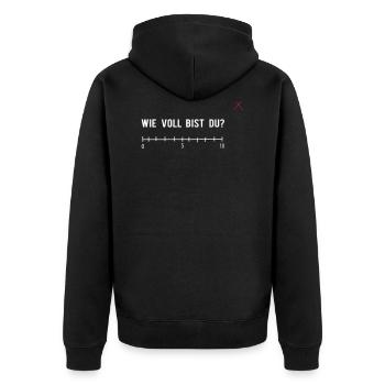 Wie voll Bist du? Abschlussfeier - Unisex Premium Bio Zip Hoodie - Schwarz - Hinten - Nico (187cm)