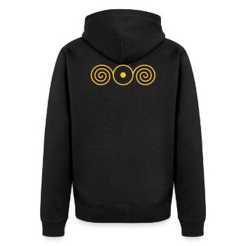 Licht im Herzen Körbler Schutzsymbol Sonne Symbol - Unisex Premium Bio Zip Hoodie - Schwarz - Hinten - Nico (187cm)