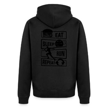 Eat Sleep Run Repeat - Laufen Läufer Fitness Sport - Unisex Premium Bio Zip Hoodie - Schwarz - Hinten - Nico (187cm)