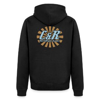 Catch & Release – don't kill your dreams! - Unisex Premium Bio Zip Hoodie - Schwarz - Hinten - Nico (187cm)